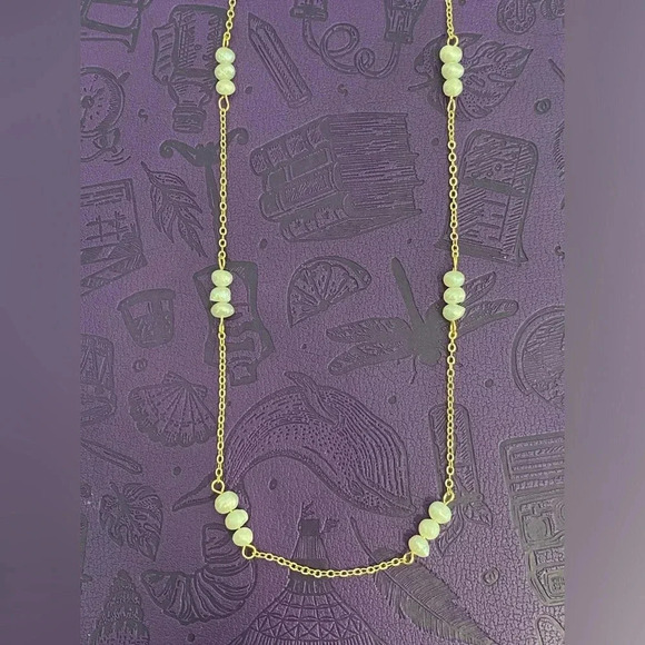 Elegant Real Freshwater Pearl & Gold Tone Station Necklace New